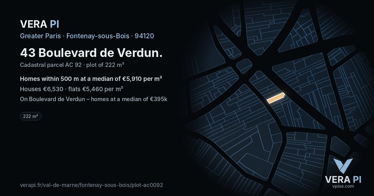 43 Boulevard de Verdun, Fontenay-sous-Bois at night – the plot lit, the parcels around coloured by the prices near them