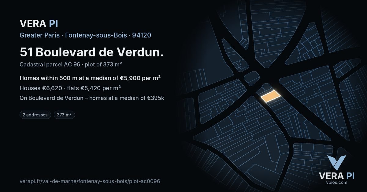 51 Boulevard de Verdun, Fontenay-sous-Bois at night – the plot lit, the parcels around coloured by the prices near them