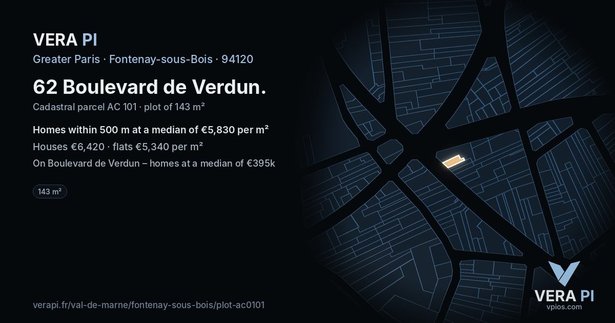 62 Boulevard de Verdun, Fontenay-sous-Bois at night – the plot lit, the parcels around coloured by the prices near them