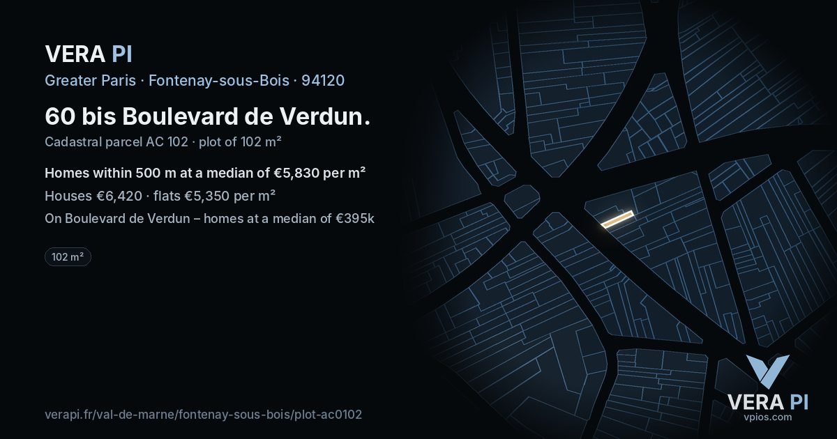 60 bis Boulevard de Verdun, Fontenay-sous-Bois at night – the plot lit, the parcels around coloured by the prices near them