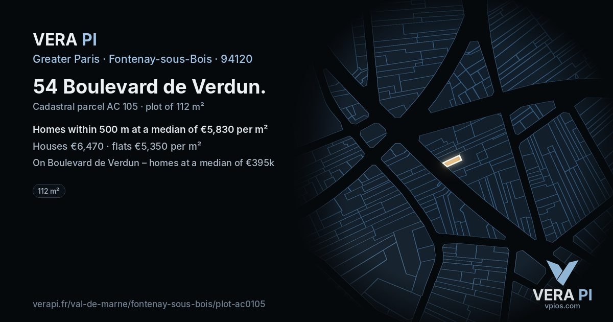 54 Boulevard de Verdun, Fontenay-sous-Bois at night – the plot lit, the parcels around coloured by the prices near them