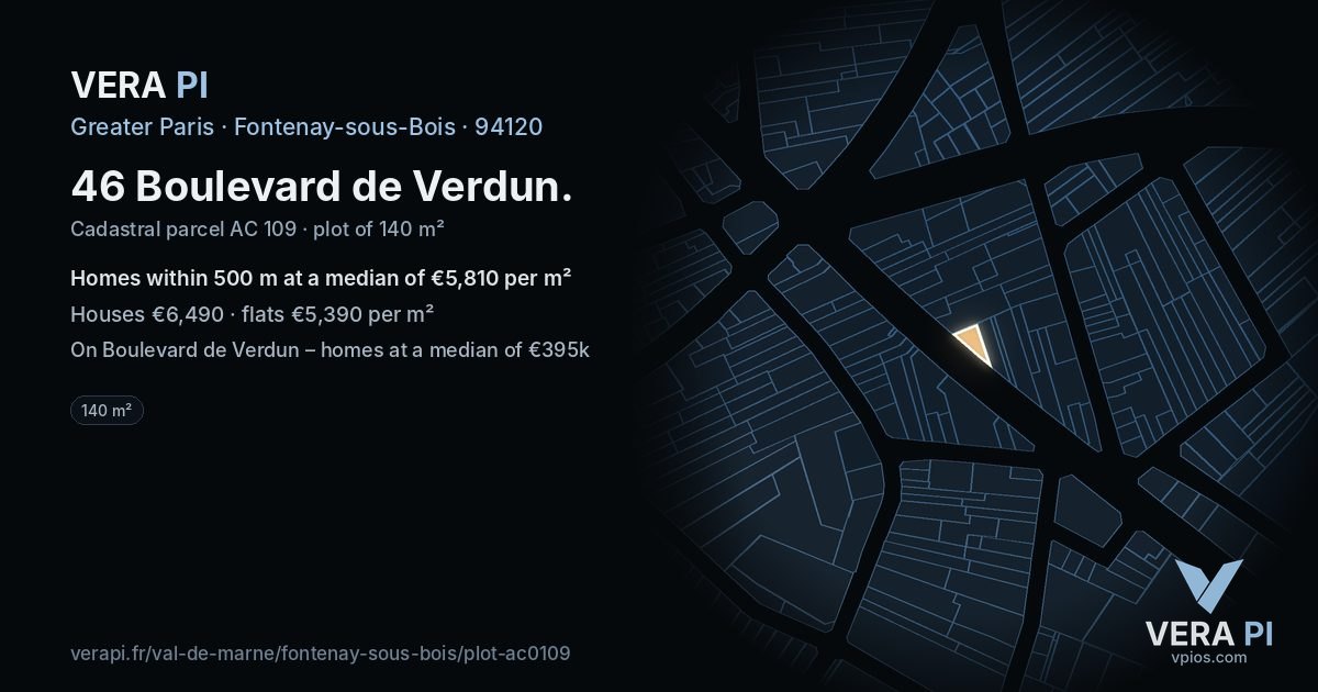 46 Boulevard de Verdun, Fontenay-sous-Bois at night – the plot lit, the parcels around coloured by the prices near them
