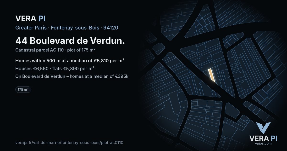 44 Boulevard de Verdun, Fontenay-sous-Bois at night – the plot lit, the parcels around coloured by the prices near them