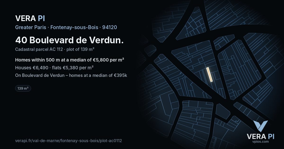 40 Boulevard de Verdun, Fontenay-sous-Bois at night – the plot lit, the parcels around coloured by the prices near them