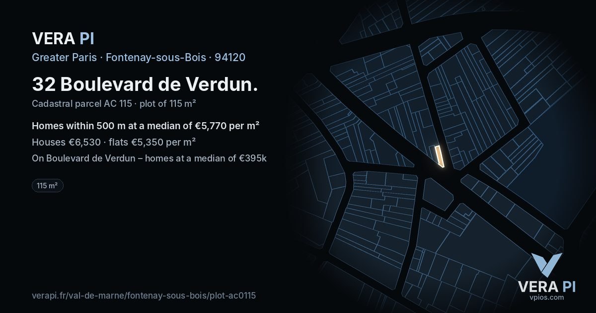 32 Boulevard de Verdun, Fontenay-sous-Bois at night – the plot lit, the parcels around coloured by the prices near them