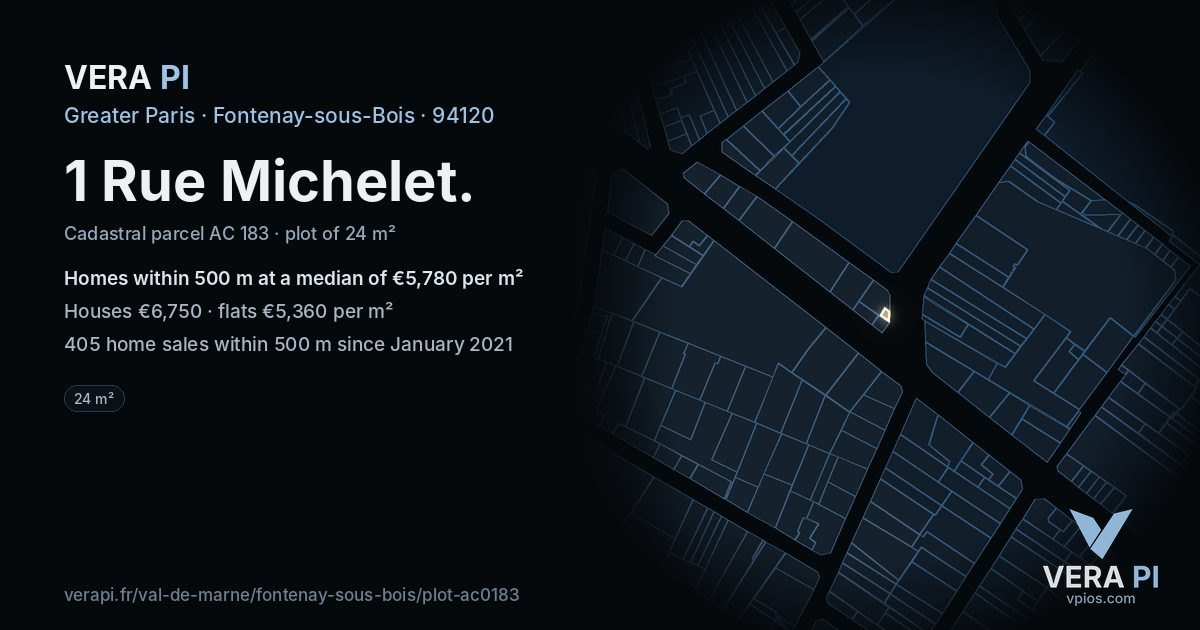 1 Rue Michelet, Fontenay-sous-Bois at night – the plot lit, the parcels around coloured by the prices near them