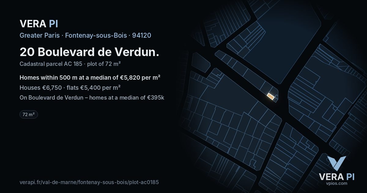 20 Boulevard de Verdun, Fontenay-sous-Bois at night – the plot lit, the parcels around coloured by the prices near them