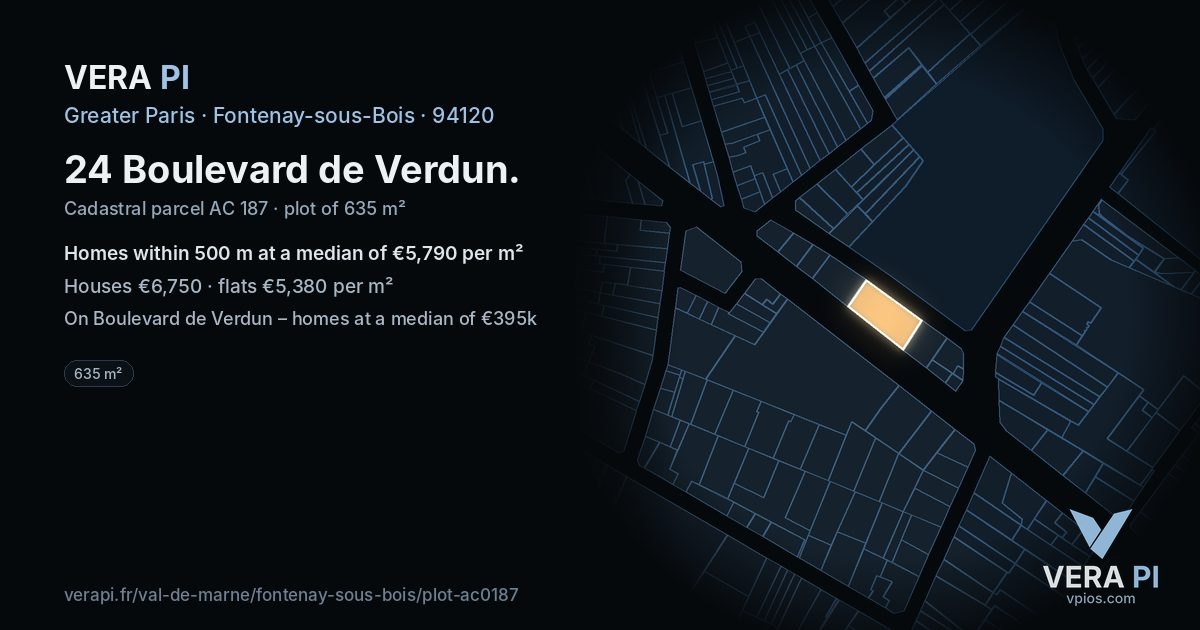 24 Boulevard de Verdun, Fontenay-sous-Bois at night – the plot lit, the parcels around coloured by the prices near them