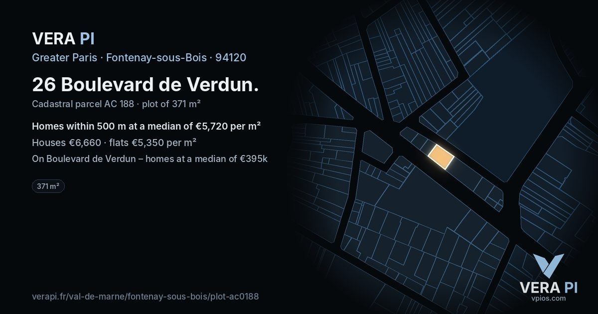 26 Boulevard de Verdun, Fontenay-sous-Bois at night – the plot lit, the parcels around coloured by the prices near them