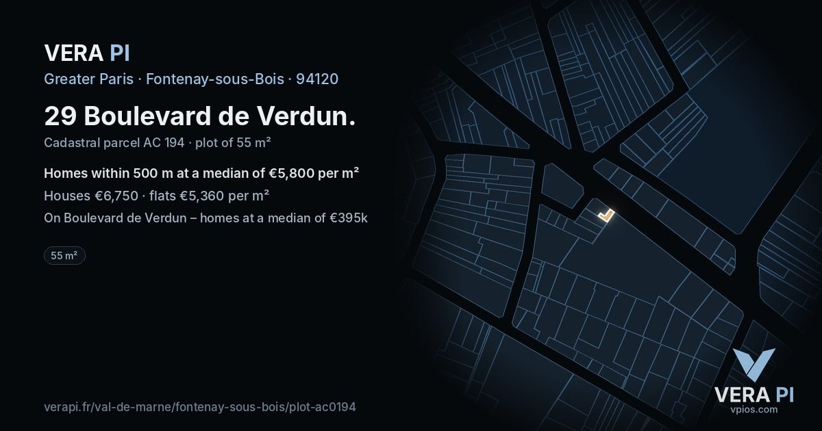 29 Boulevard de Verdun, Fontenay-sous-Bois at night – the plot lit, the parcels around coloured by the prices near them