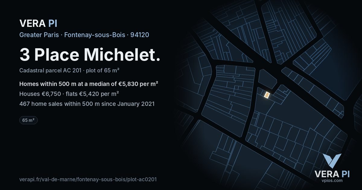3 Place Michelet, Fontenay-sous-Bois at night – the plot lit, the parcels around coloured by the prices near them