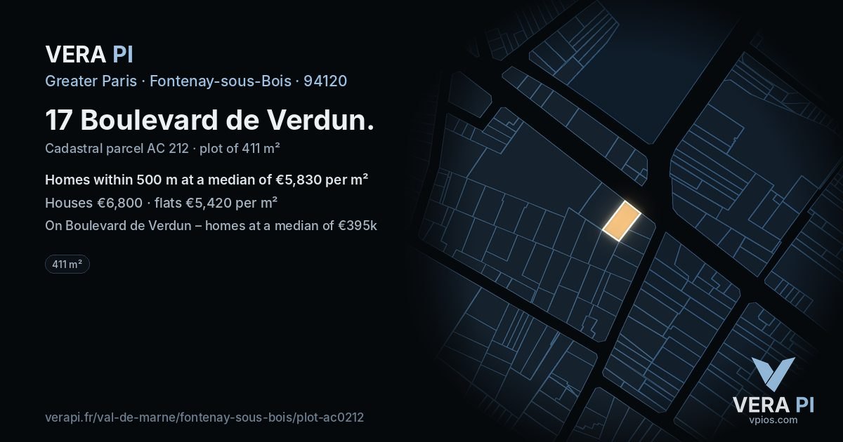 17 Boulevard de Verdun, Fontenay-sous-Bois at night – the plot lit, the parcels around coloured by the prices near them