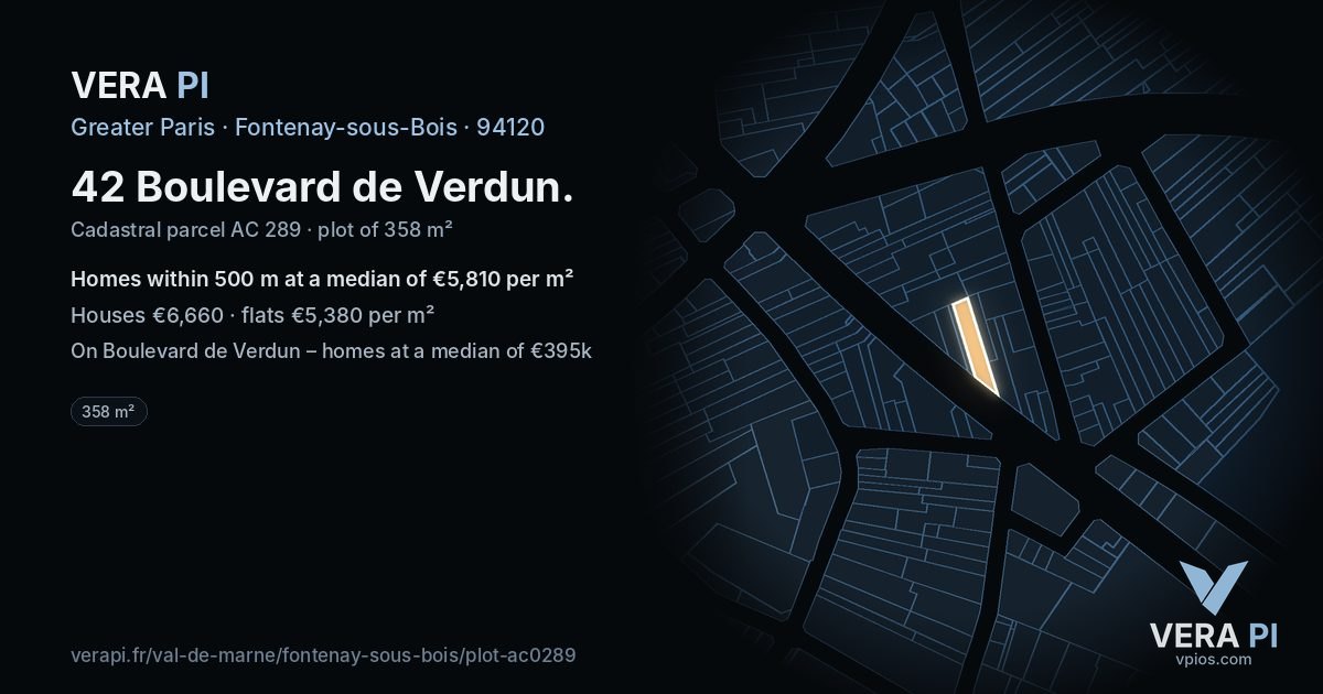 42 Boulevard de Verdun, Fontenay-sous-Bois at night – the plot lit, the parcels around coloured by the prices near them