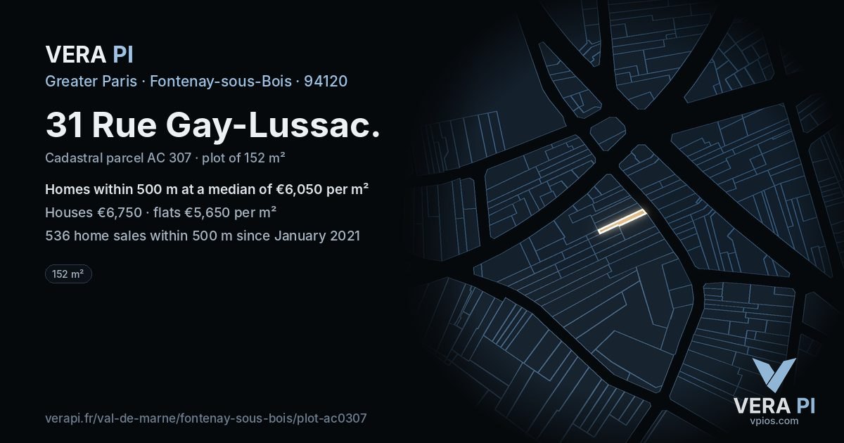 31 Rue Gay-Lussac, Fontenay-sous-Bois at night – the plot lit, the parcels around coloured by the prices near them