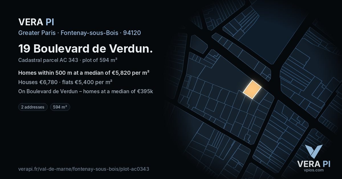 19 Boulevard de Verdun, Fontenay-sous-Bois at night – the plot lit, the parcels around coloured by the prices near them