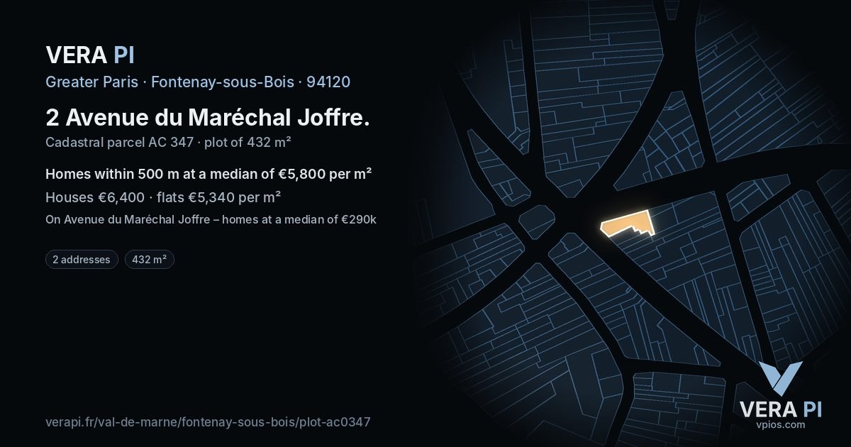 2 Avenue du Maréchal Joffre, Fontenay-sous-Bois at night – the plot lit, the parcels around coloured by the prices near them