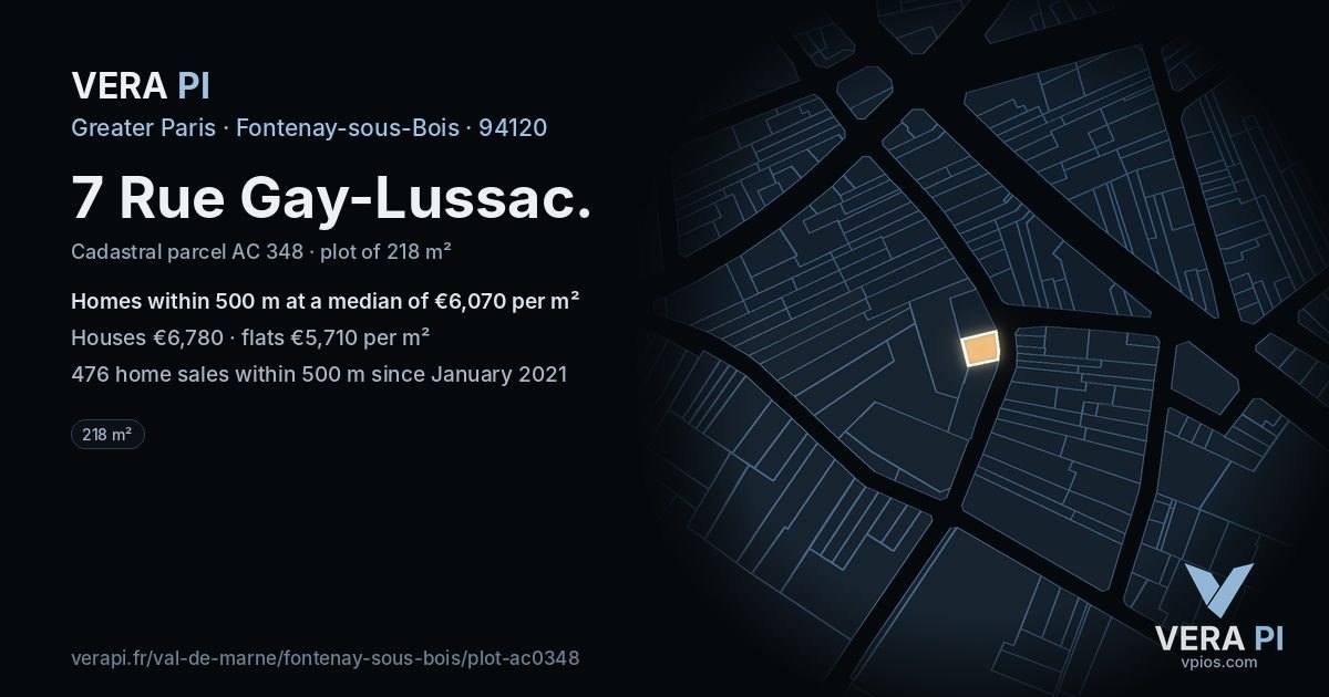7 Rue Gay-Lussac, Fontenay-sous-Bois at night – the plot lit, the parcels around coloured by the prices near them