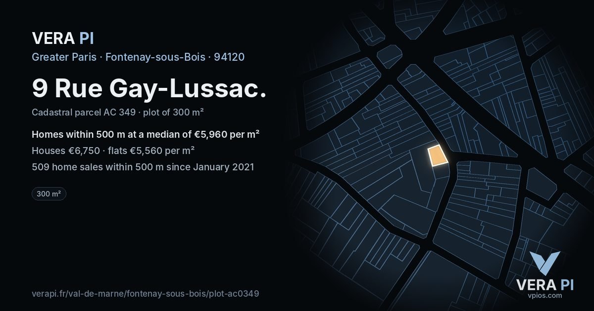 9 Rue Gay-Lussac, Fontenay-sous-Bois at night – the plot lit, the parcels around coloured by the prices near them