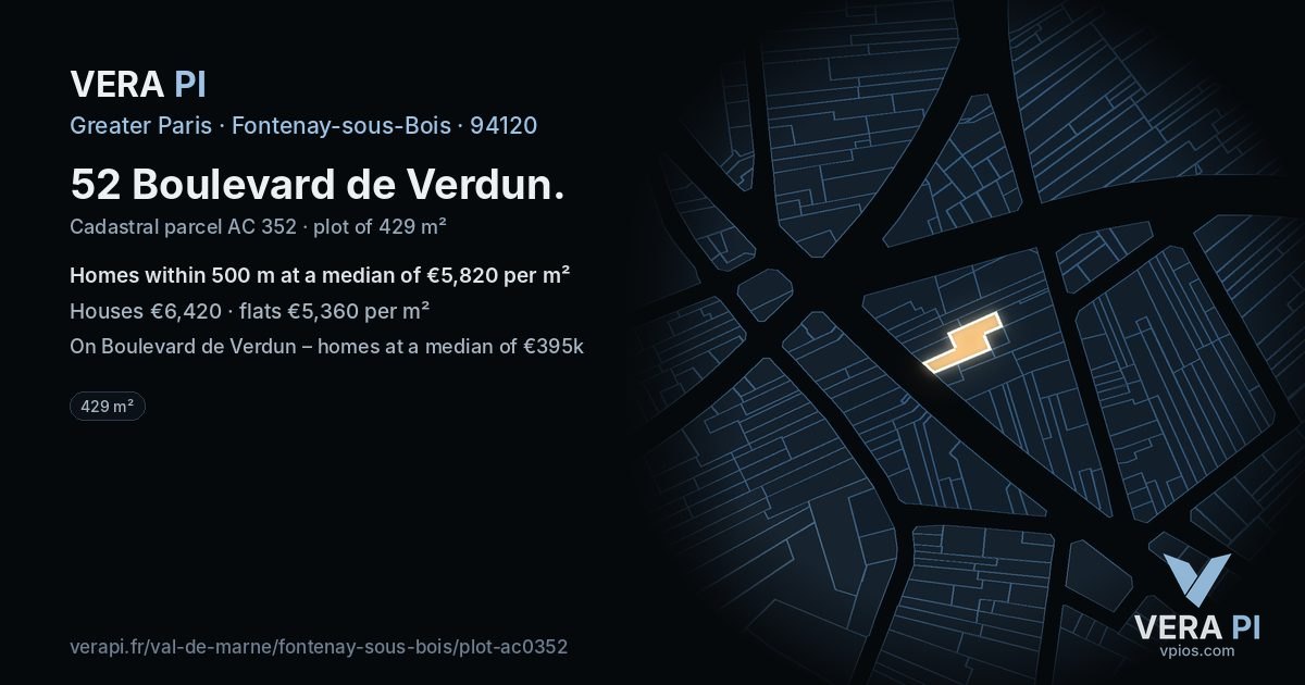 52 Boulevard de Verdun, Fontenay-sous-Bois at night – the plot lit, the parcels around coloured by the prices near them