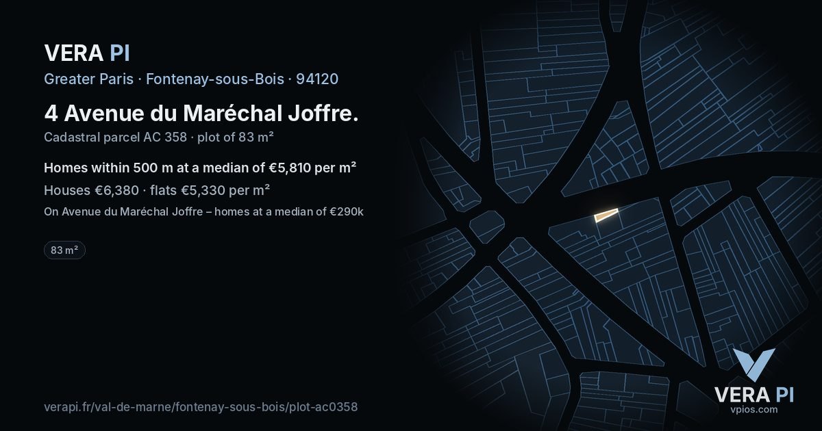 4 Avenue du Maréchal Joffre, Fontenay-sous-Bois at night – the plot lit, the parcels around coloured by the prices near them