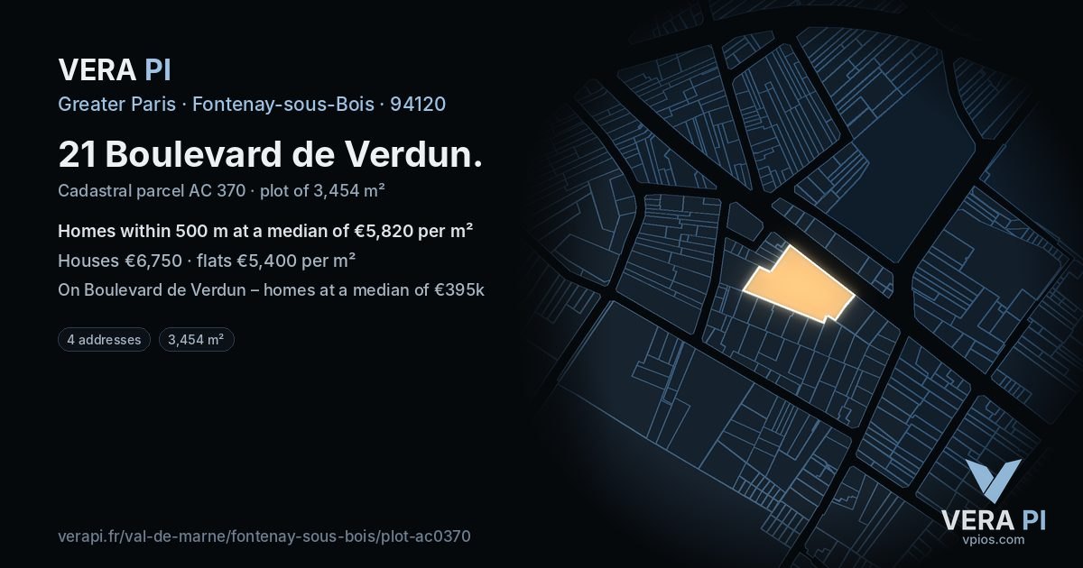 21 Boulevard de Verdun, Fontenay-sous-Bois at night – the plot lit, the parcels around coloured by the prices near them