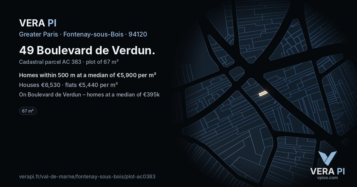 49 Boulevard de Verdun, Fontenay-sous-Bois at night – the plot lit, the parcels around coloured by the prices near them