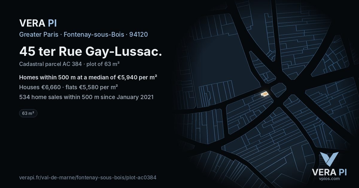 45 ter Rue Gay-Lussac, Fontenay-sous-Bois at night – the plot lit, the parcels around coloured by the prices near them