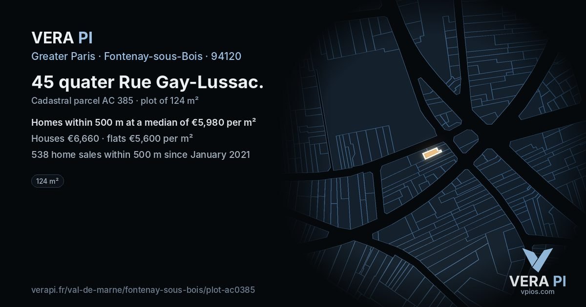 45 quater Rue Gay-Lussac, Fontenay-sous-Bois at night – the plot lit, the parcels around coloured by the prices near them