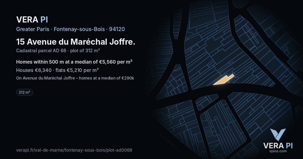 15 Avenue du Maréchal Joffre, Fontenay-sous-Bois at night – the plot lit, the parcels around coloured by the prices near them