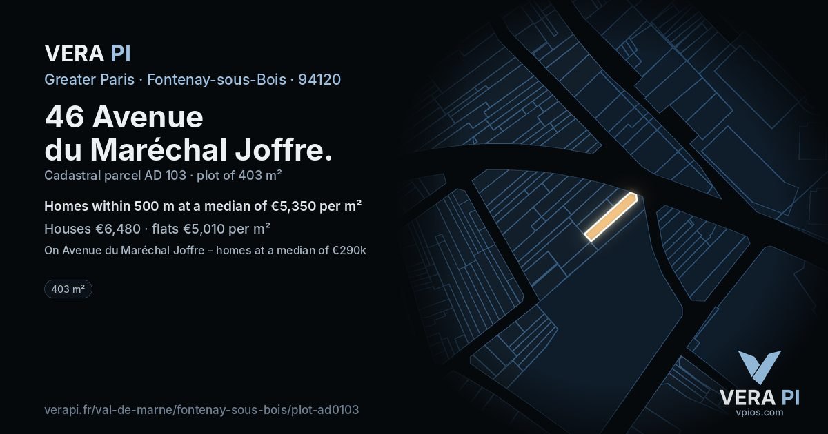 46 Avenue du Maréchal Joffre, Fontenay-sous-Bois at night – the plot lit, the parcels around coloured by the prices near them