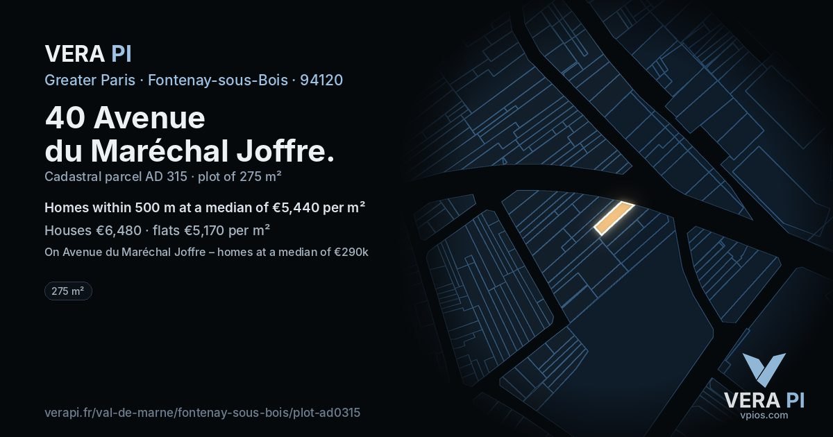 40 Avenue du Maréchal Joffre, Fontenay-sous-Bois at night – the plot lit, the parcels around coloured by the prices near them