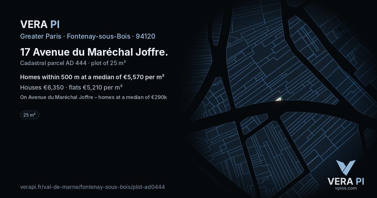 17 Avenue du Maréchal Joffre, Fontenay-sous-Bois at night – the plot lit, the parcels around coloured by the prices near them