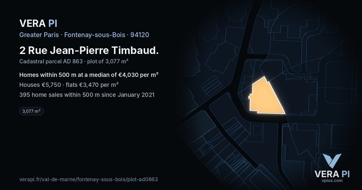 2 Rue Jean-Pierre Timbaud, Fontenay-sous-Bois at night – the plot lit, the parcels around coloured by the prices near them