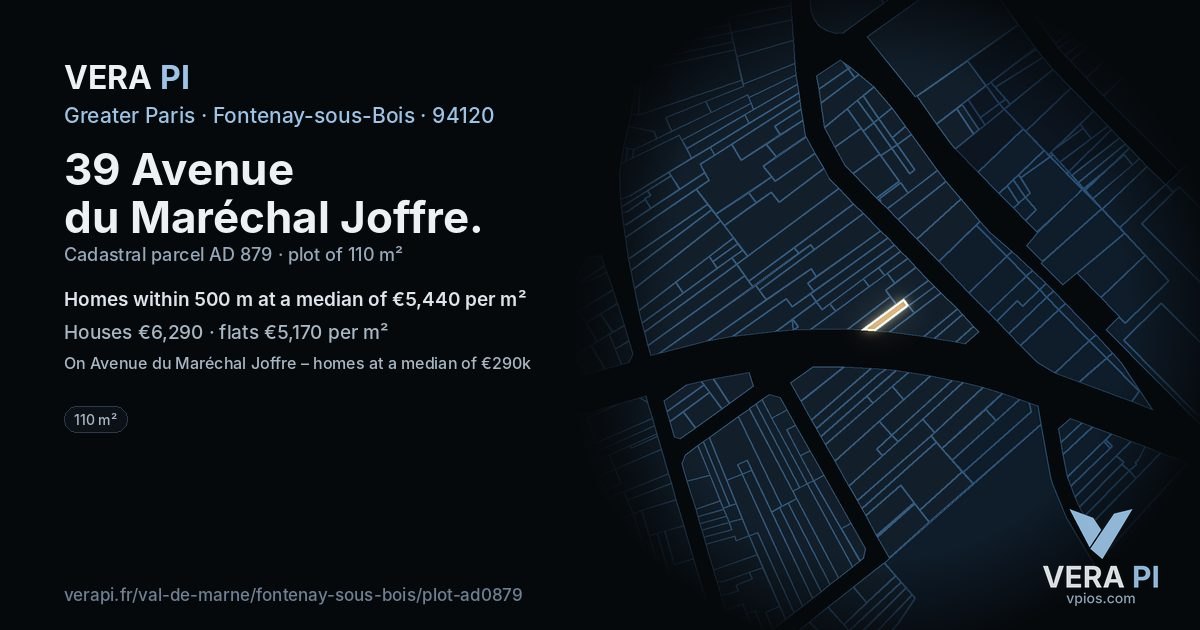 39 Avenue du Maréchal Joffre, Fontenay-sous-Bois at night – the plot lit, the parcels around coloured by the prices near them