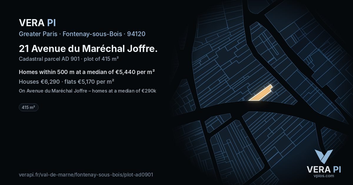 21 Avenue du Maréchal Joffre, Fontenay-sous-Bois at night – the plot lit, the parcels around coloured by the prices near them