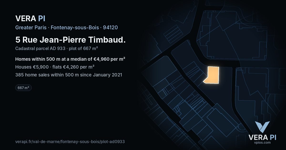 5 Rue Jean-Pierre Timbaud, Fontenay-sous-Bois at night – the plot lit, the parcels around coloured by the prices near them