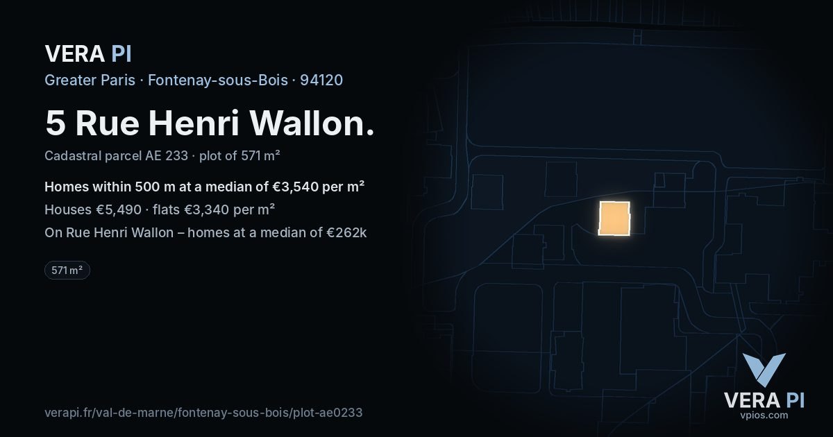 5 Rue Henri Wallon, Fontenay-sous-Bois at night – the plot lit, the parcels around coloured by the prices near them