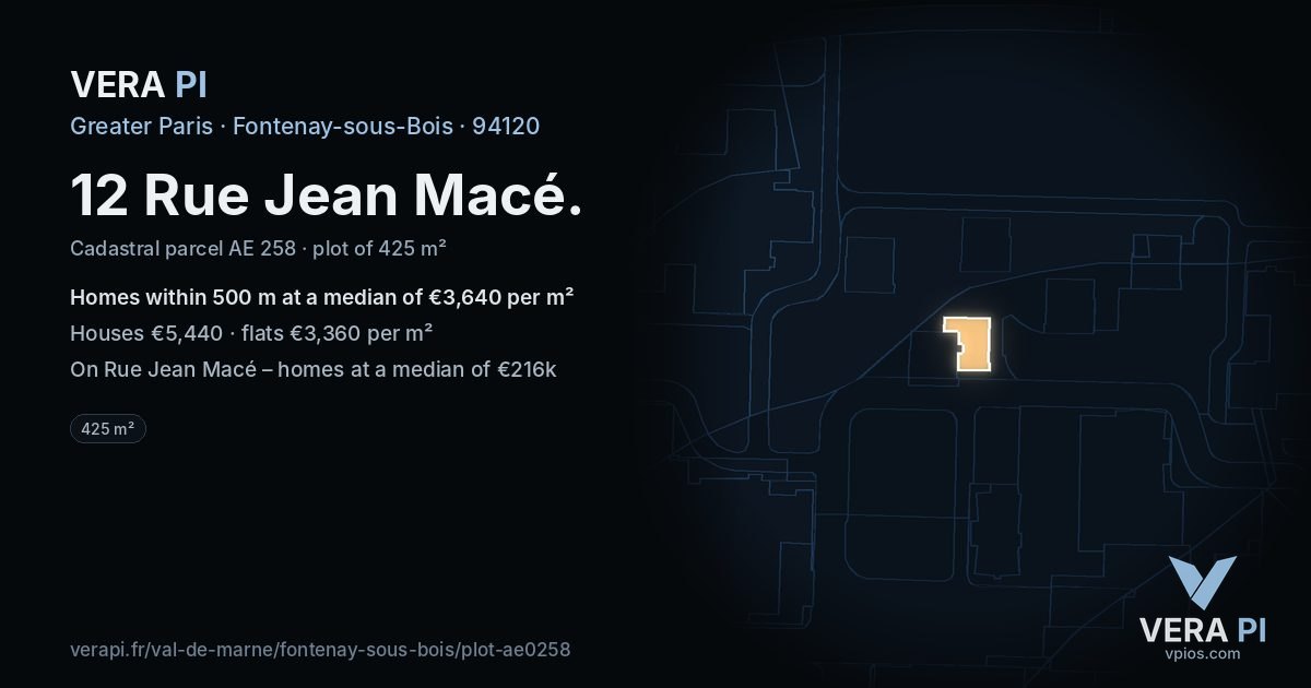 12 Rue Jean Macé, Fontenay-sous-Bois at night – the plot lit, the parcels around coloured by the prices near them