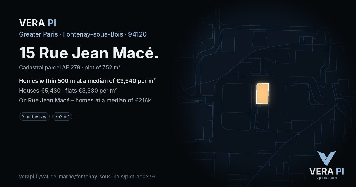 15 Rue Jean Macé, Fontenay-sous-Bois at night – the plot lit, the parcels around coloured by the prices near them