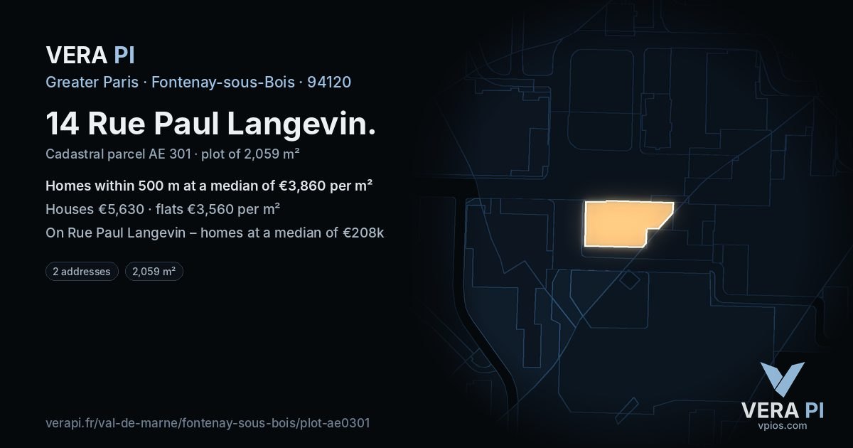 14 Rue Paul Langevin, Fontenay-sous-Bois at night – the plot lit, the parcels around coloured by the prices near them