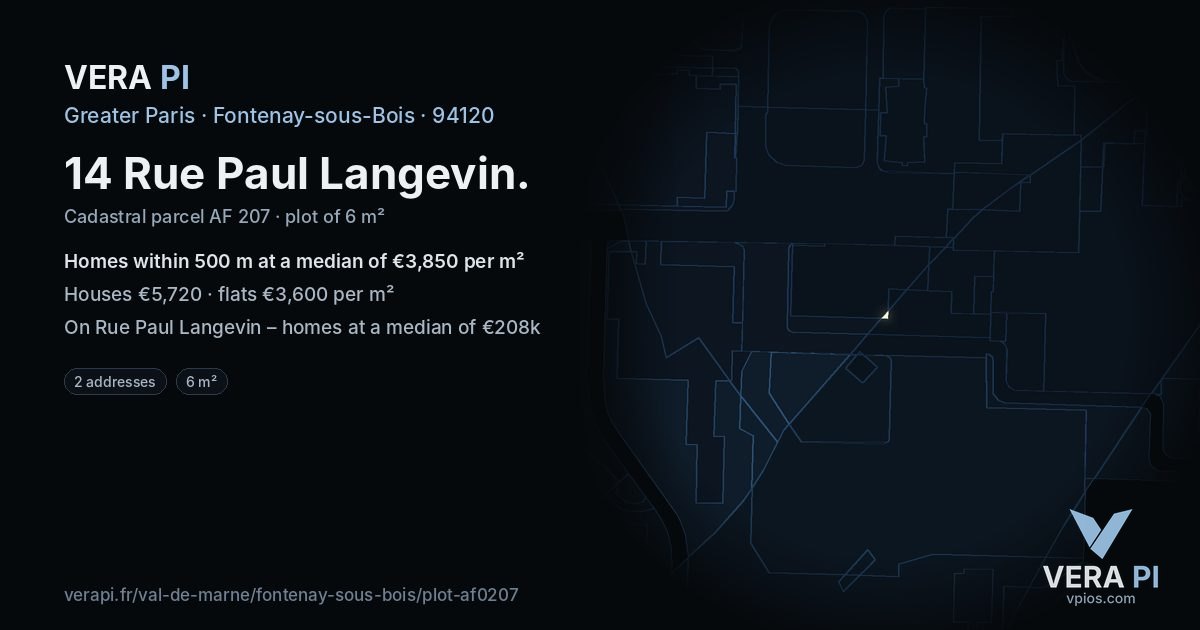 14 Rue Paul Langevin, Fontenay-sous-Bois at night – the plot lit, the parcels around coloured by the prices near them