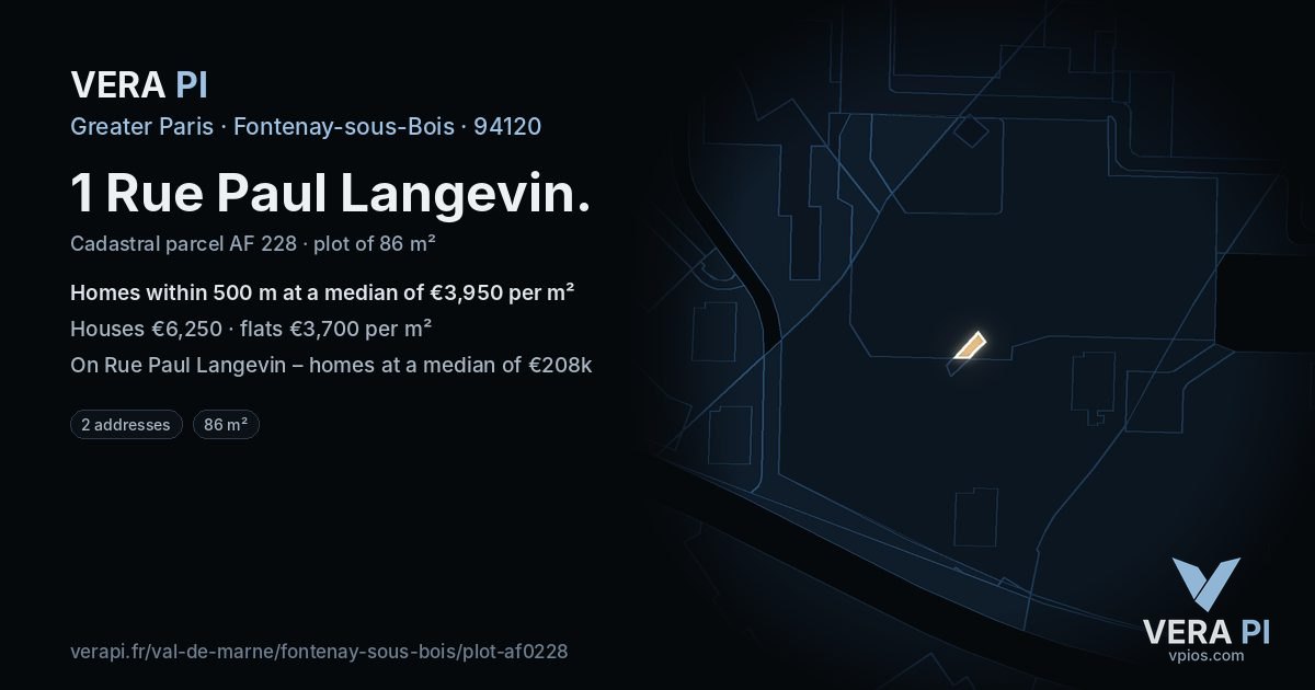 1 Rue Paul Langevin, Fontenay-sous-Bois at night – the plot lit, the parcels around coloured by the prices near them