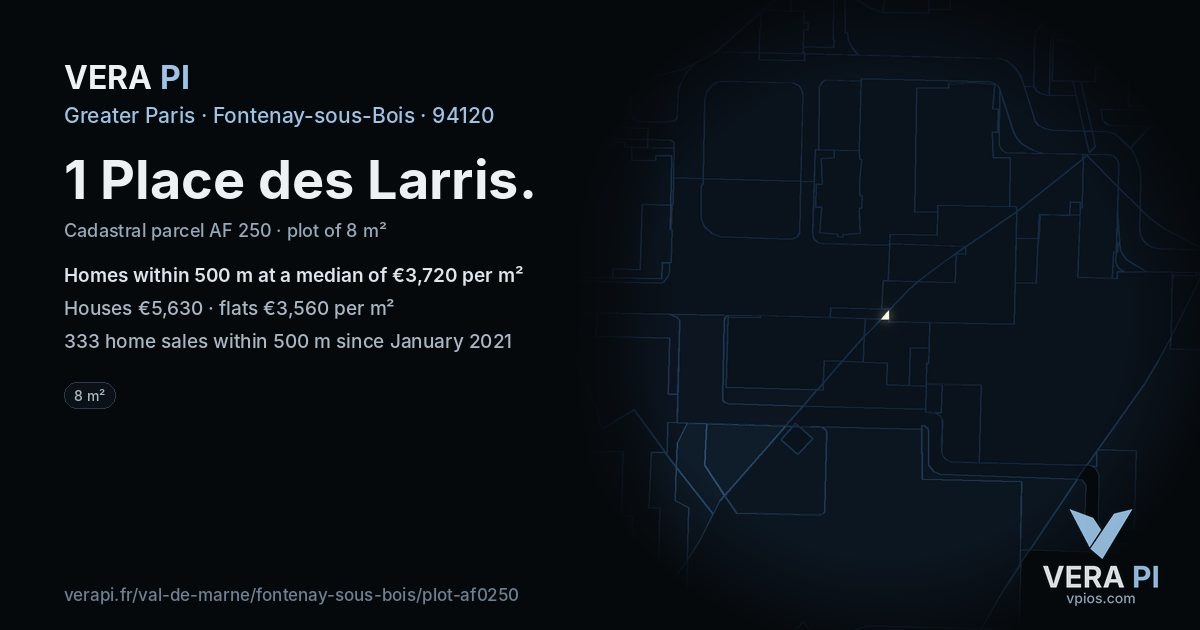 1 Place des Larris, Fontenay-sous-Bois at night – the plot lit, the parcels around coloured by the prices near them