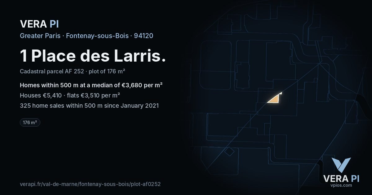 1 Place des Larris, Fontenay-sous-Bois at night – the plot lit, the parcels around coloured by the prices near them