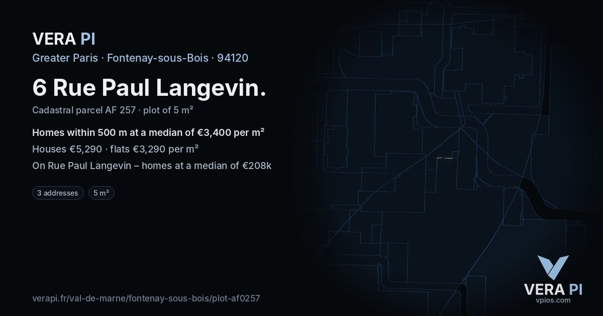 6 Rue Paul Langevin, Fontenay-sous-Bois at night – the plot lit, the parcels around coloured by the prices near them