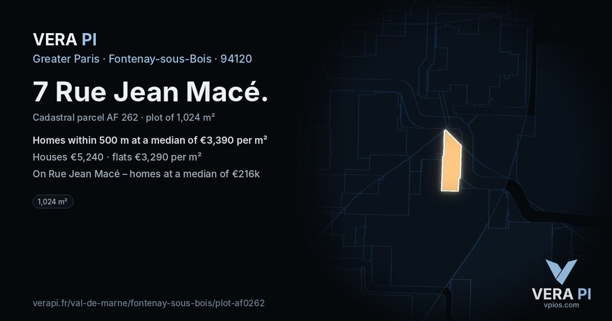 7 Rue Jean Macé, Fontenay-sous-Bois at night – the plot lit, the parcels around coloured by the prices near them