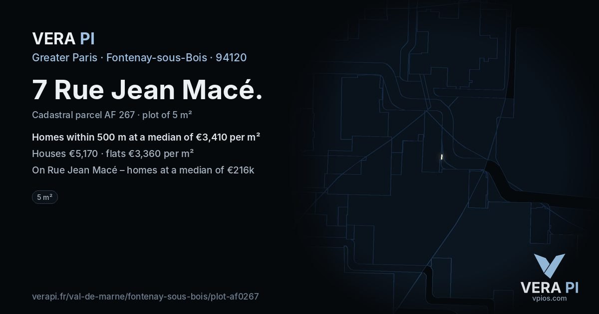 7 Rue Jean Macé, Fontenay-sous-Bois at night – the plot lit, the parcels around coloured by the prices near them