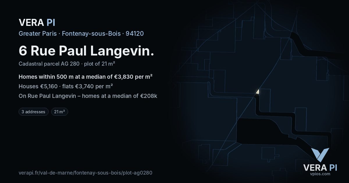 6 Rue Paul Langevin, Fontenay-sous-Bois at night – the plot lit, the parcels around coloured by the prices near them