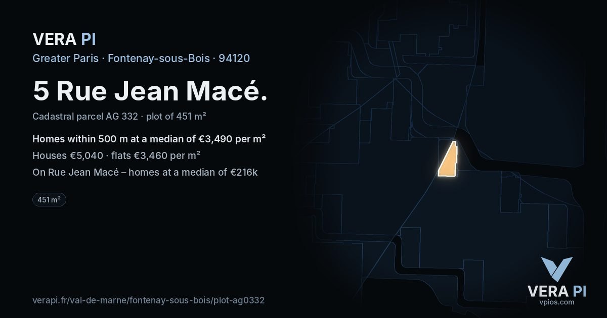 5 Rue Jean Macé, Fontenay-sous-Bois at night – the plot lit, the parcels around coloured by the prices near them