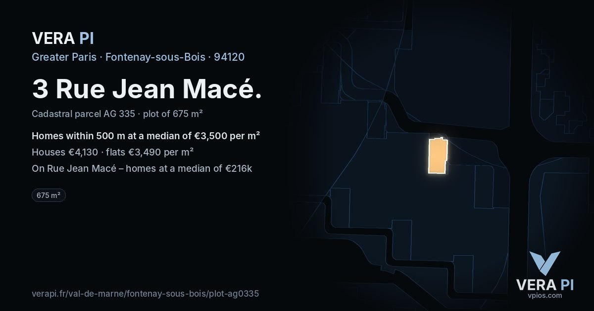 3 Rue Jean Macé, Fontenay-sous-Bois at night – the plot lit, the parcels around coloured by the prices near them